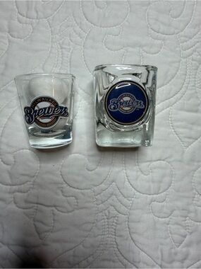 MLB Milwaukee Brewers Shot Glasses - Blue and Gold Logo (Set of 2)